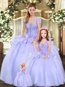Sweet Lavender Sleeveless Floor Length Beading and Appliques Lace Up Quince Ball Gowns