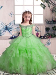 Organza Lace Up Kids Formal Wear Sleeveless Floor Length Beading and Ruffles