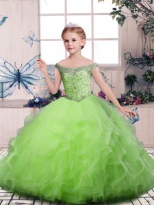 Sleeveless Floor Length Beading and Ruffles Lace Up Pageant Gowns