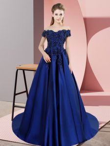 Fancy Blue Off The Shoulder Neckline Lace Quince Ball Gowns Sleeveless Zipper