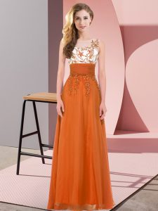 Artistic Orange Red Scoop Neckline Appliques Quinceanera Court of Honor Dress Sleeveless Backless
