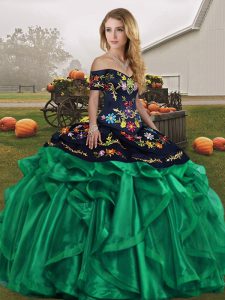 Dynamic Green Lace Up Quinceanera Dress Embroidery and Ruffles Sleeveless Floor Length
