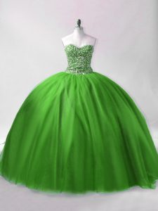 Fine Green Lace Up Sweetheart Beading Quinceanera Dress Tulle Sleeveless
