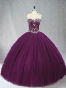 Dark Purple Sleeveless Beading Floor Length Sweet 16 Dress