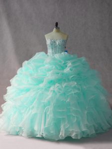 Decent Apple Green Sleeveless Brush Train Beading and Ruffles and Pick Ups Quinceanera Gowns