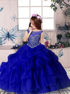 Royal Blue Scoop Neckline Beading and Pick Ups Custom Made Pageant Dress Sleeveless Zipper
