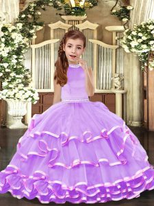 On Sale Lavender Sleeveless Beading and Ruffled Layers Floor Length High School Pageant Dress