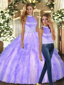 Simple Lavender Sleeveless Tulle Backless Ball Gown Prom Dress for Sweet 16 and Quinceanera