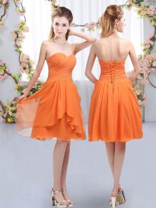 Knee Length Empire Sleeveless Orange Quinceanera Court of Honor Dress Lace Up