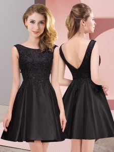 Black A-line Lace Quinceanera Court Dresses Zipper Satin Sleeveless Mini Length