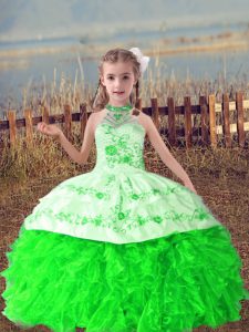Organza Sleeveless Floor Length Little Girl Pageant Dress and Beading and Embroidery and Ruffles