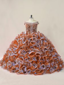 Colorful Multi-color Off The Shoulder Beading and Ruffles Vestidos de Quinceanera Organza Sleeveless Court Train