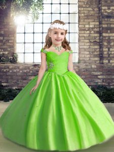 Custom Design Sleeveless Beading and Ruching Lace Up Little Girl Pageant Gowns