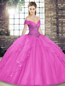 Fabulous Lilac Sleeveless Beading and Ruffles Floor Length Ball Gown Prom Dress