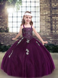 Floor Length Eggplant Purple Pageant Dress for Teens Straps Sleeveless Lace Up