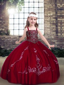 Wine Red Straps Lace Up Beading Little Girls Pageant Dress Sleeveless