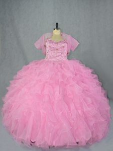 Fitting Floor Length Ball Gowns Sleeveless Baby Pink 15th Birthday Dress Lace Up