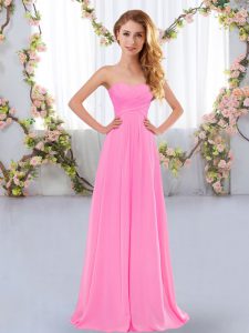 Superior Rose Pink Vestidos de Damas Wedding Party with Ruching Sweetheart Sleeveless Lace Up