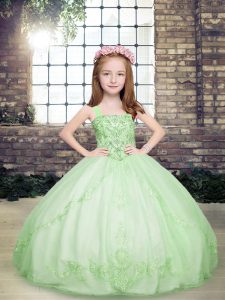 Tulle Straps Sleeveless Lace Up Beading Glitz Pageant Dress in Yellow Green