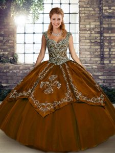 Tulle Sleeveless Floor Length Quinceanera Gowns and Beading and Embroidery