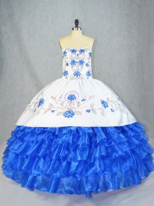 Blue And White Lace Up Sweetheart Embroidery and Ruffled Layers Quinceanera Gowns Organza Sleeveless