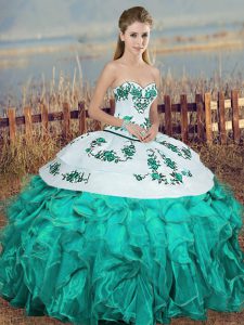 On Sale Sleeveless Embroidery and Ruffles and Bowknot Lace Up Sweet 16 Dress