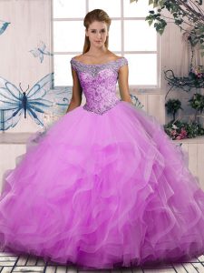 Fine Floor Length Ball Gowns Sleeveless Lilac Quinceanera Gown Lace Up