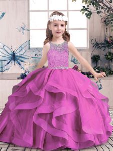 Custom Design Lilac Scoop Lace Up Beading Pageant Dress Wholesale Sleeveless