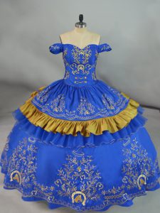Superior Embroidery Quinceanera Gowns Blue Lace Up Sleeveless Floor Length