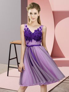 Colorful Lavender Sleeveless Tulle Lace Up Quinceanera Dama Dress for Wedding Party