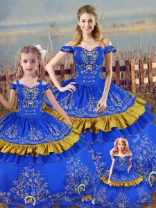 Beautiful Blue Sleeveless Satin Lace Up Quinceanera Dresses for Sweet 16 and Quinceanera
