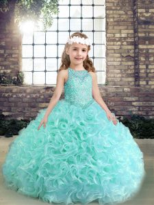Stylish Apple Green Sleeveless Beading Floor Length Little Girls Pageant Dress