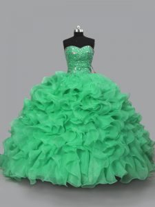 Stunning Floor Length Ball Gowns Sleeveless Green 15 Quinceanera Dress Lace Up