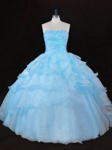 Eye-catching Aqua Blue Ball Gowns Ruffles 15th Birthday Dress Lace Up Organza Sleeveless Floor Length