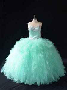 Stunning Apple Green Sleeveless Tulle Lace Up Vestidos de Quinceanera for Military Ball and Sweet 16 and Quinceanera