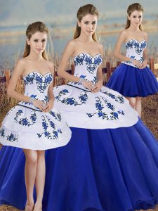 Traditional Royal Blue Sleeveless Tulle Lace Up Quinceanera Dresses for Military Ball and Sweet 16 and Quinceanera
