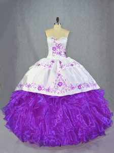 Artistic Purple Sweetheart Neckline Beading and Ruffles Sweet 16 Dress Sleeveless Lace Up
