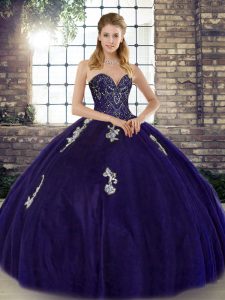 Edgy Purple Sweetheart Lace Up Beading and Appliques 15th Birthday Dress Sleeveless