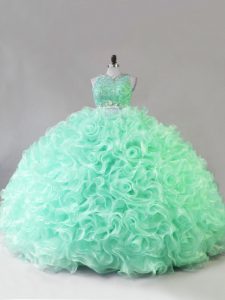 Fitting Sleeveless Beading and Ruffles Zipper 15th Birthday Dress with Apple Green