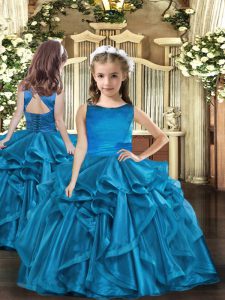 Organza Sleeveless Floor Length Pageant Dress for Girls and Ruffles