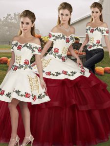 Vintage Tulle Sleeveless Quinceanera Dresses Brush Train and Embroidery and Ruffled Layers