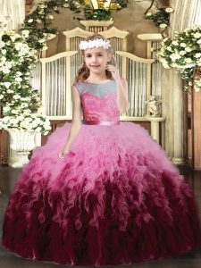 Multi-color Scoop Sleeveless Tulle Floor Length Backless Ruffles Little Girls Pageant Dress