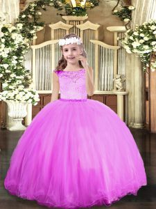 Affordable Scoop Sleeveless Zipper Girls Pageant Dresses Lilac Tulle