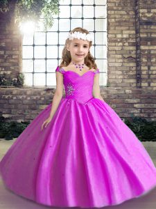 Ball Gowns Pageant Gowns For Girls Lilac Straps Tulle Sleeveless Floor Length Lace Up