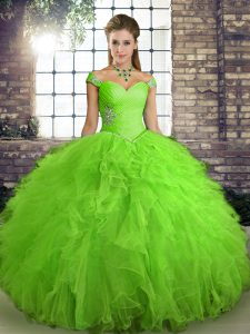 Tulle Lace Up Off The Shoulder Sleeveless Floor Length Quinceanera Dress Beading and Ruffles