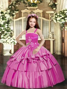Lilac Sleeveless Floor Length Beading and Ruffled Layers Lace Up Child Pageant Dress
