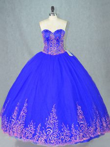 Custom Designed Blue Lace Up Quinceanera Dresses Beading Sleeveless Floor Length