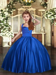 Trendy Royal Blue Little Girls Pageant Gowns Party and Sweet 16 and Wedding Party with Ruching Straps Sleeveless Lace Up