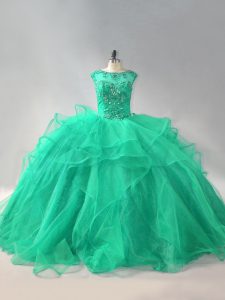 Fancy Turquoise Sweet 16 Dress Organza Sleeveless Beading and Ruffles