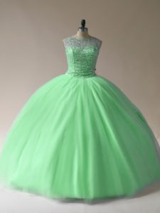 Amazing Floor Length Quinceanera Gowns Tulle Sleeveless Beading